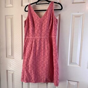 Ann Taylor Petites Pink Sleeveless Lace Sheath Dress Size 14P